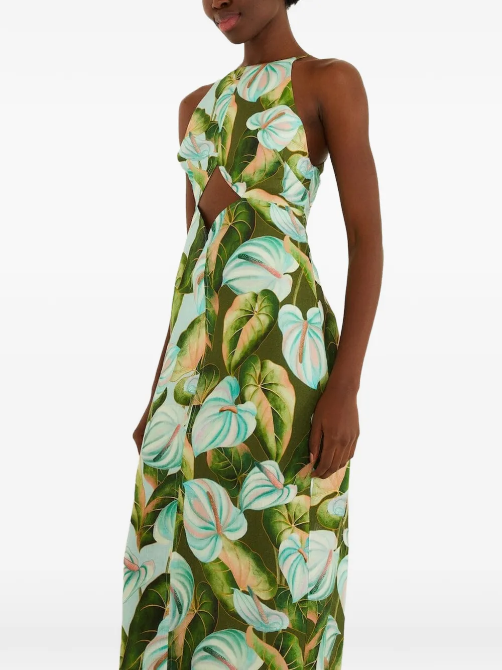 FARM Rio cut-out floral-print midi dress - Verde