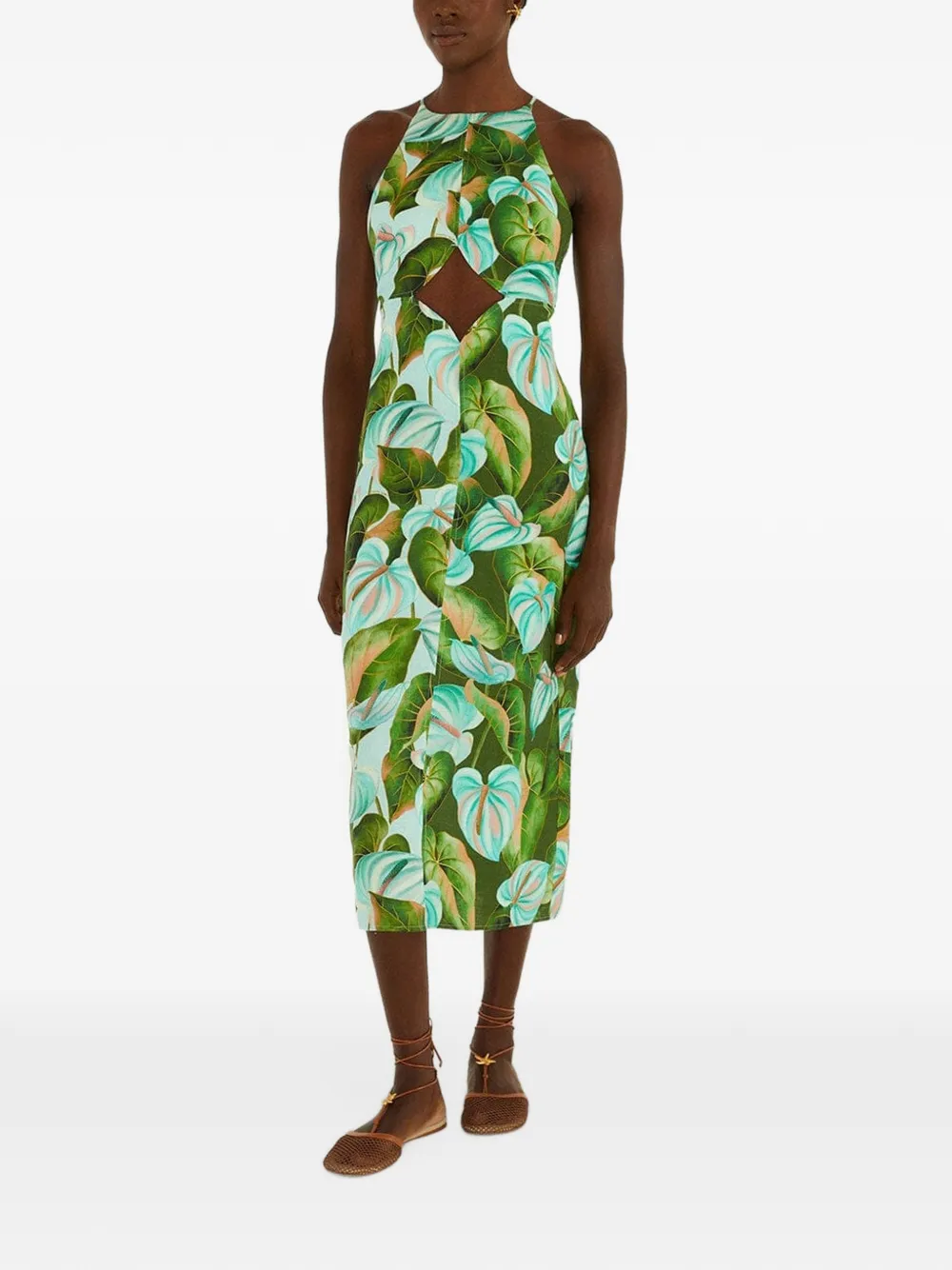 FARM Rio Midi-jurk met bloemenprint Groen