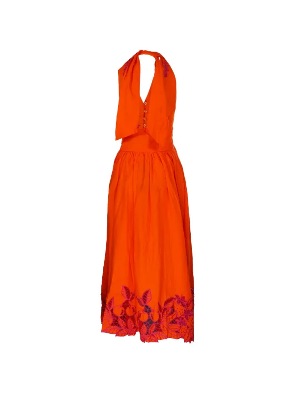 orange farm rio dress NWOT Farm Rio Gathered Drop Waist Maxi Dress Size L Orange Cotton
