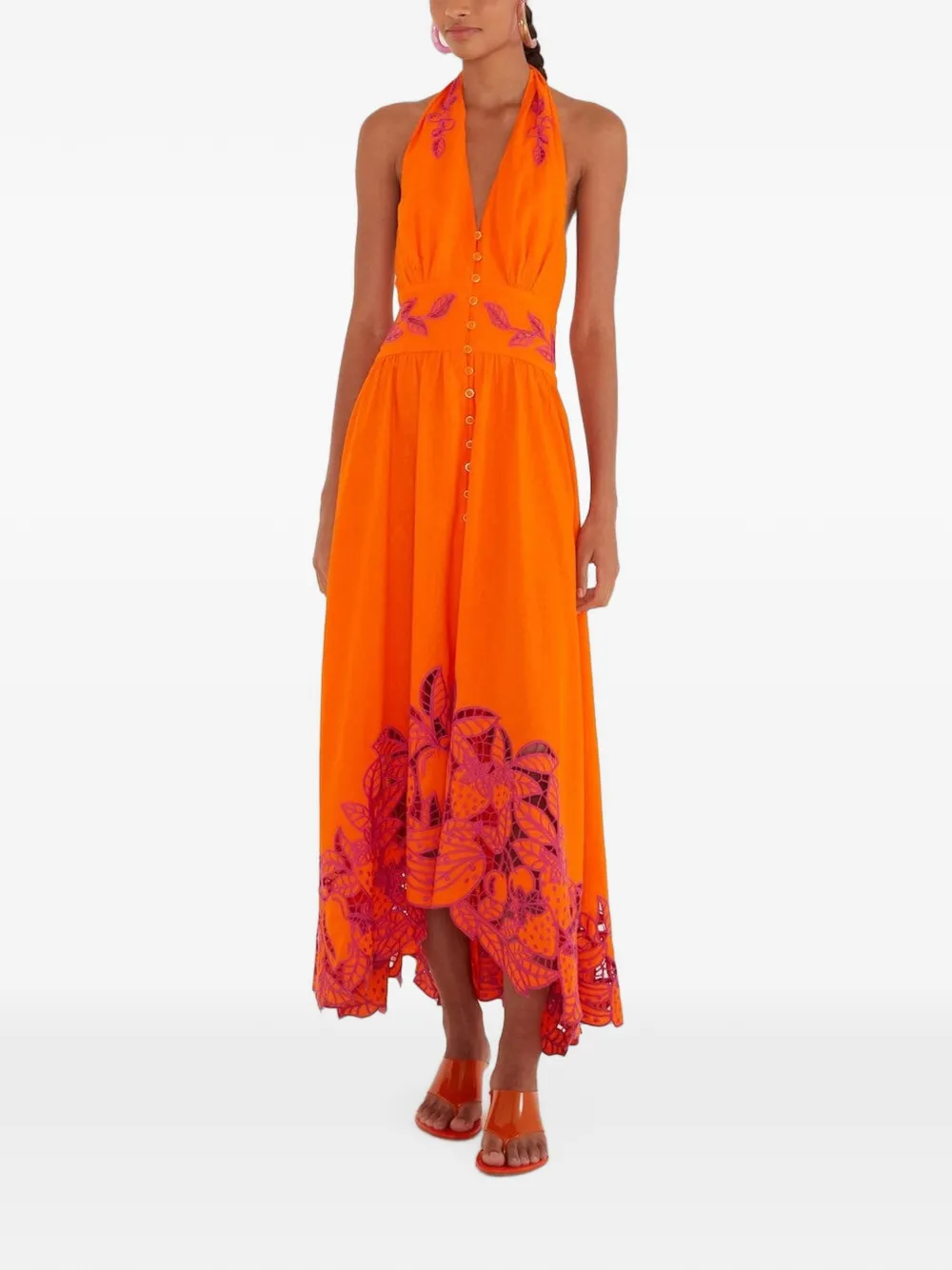 FARM Rio embroidered halterneck dress · L