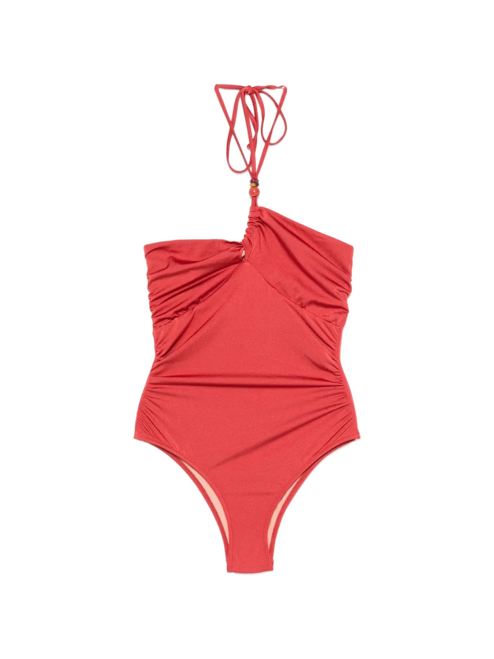 bead-embellished ruched swimsuit