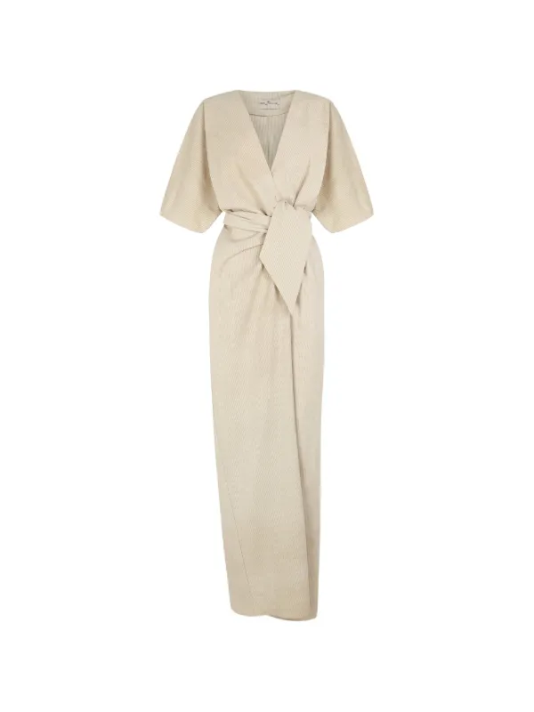 Cortana Ryo Striped Wrap-style Dress in Neutrals