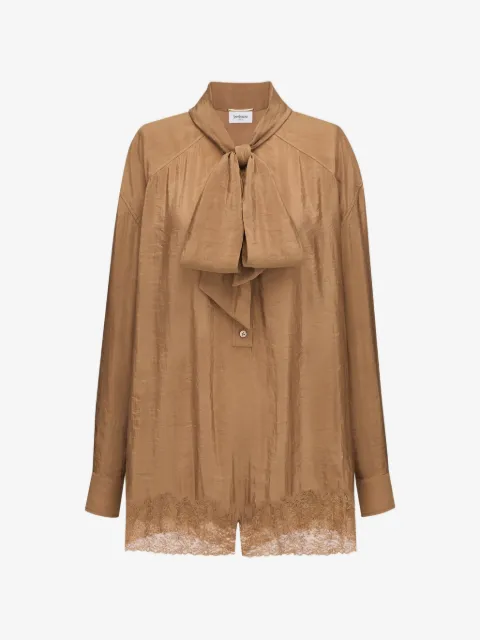 Saint Laurent lace-trim pussy-bow playsuit