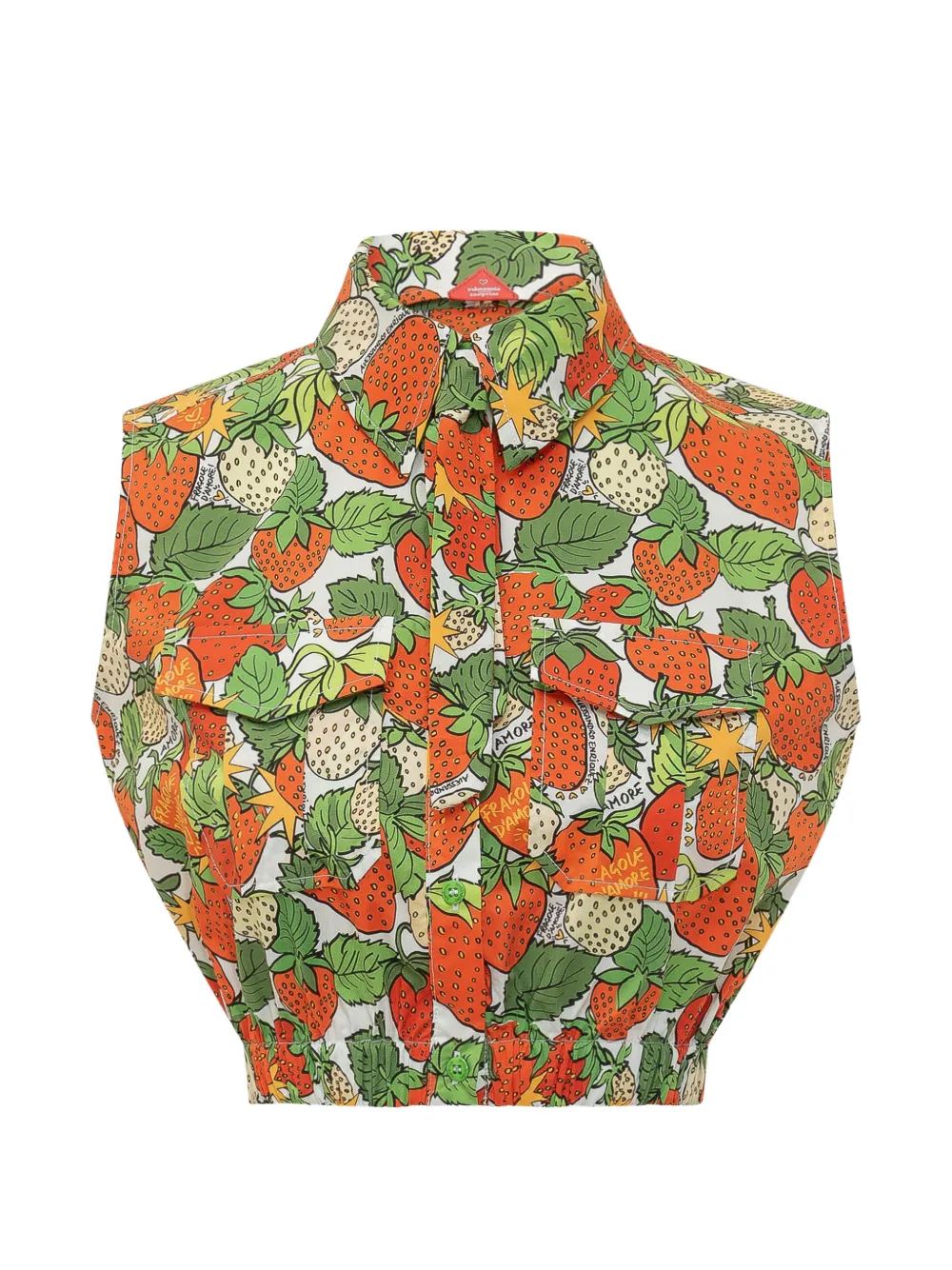 alessandro enriquez strawberry-print cropped shirt - Rosso