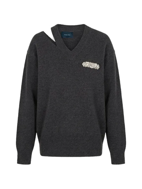 Simone Rocha Embellished Cut-out Sweater in Grey