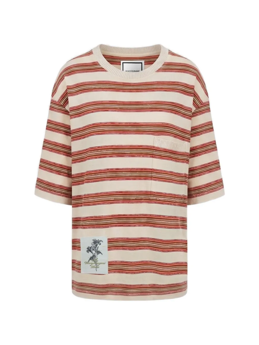 Wooyoungmi striped logo-patch T-shirt - Rot