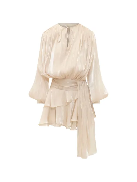 ACTUALEE ruffled-tier metallic-finish dress