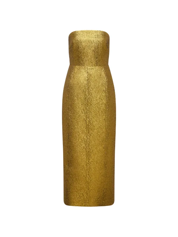 simon miller gold dress Cedar Strapless Satin Maxi Dress - Blush Gold