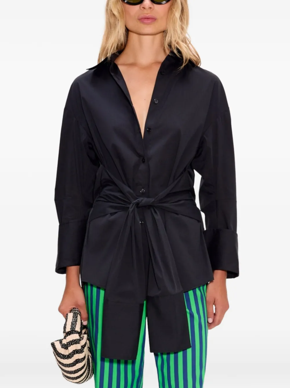 Simon Miller Inna popeline blouse met gestrikte taille Zwart
