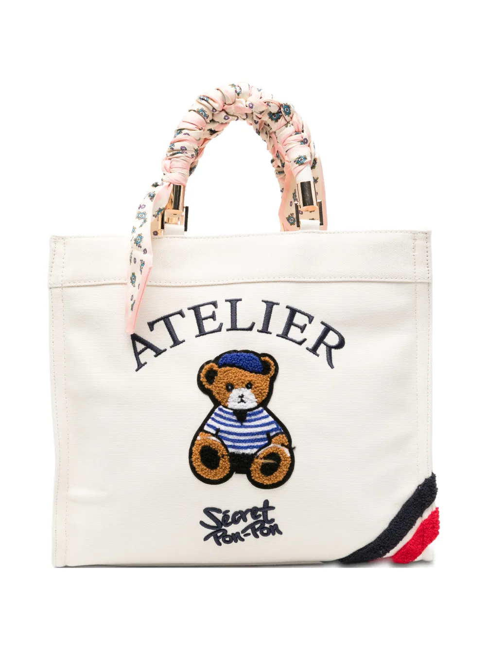 Secret Pon Pon medium Saint Tropez bear-patch tote bag - Bianco