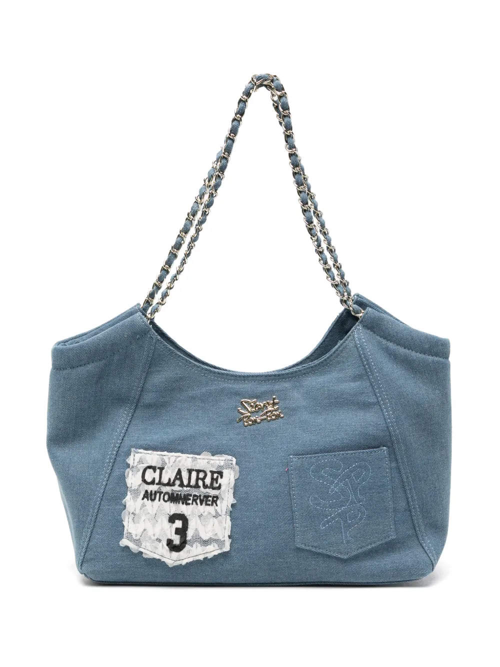 Secret Pon Pon Poche Schultertasche mit aufgesetzten Taschen - Blau