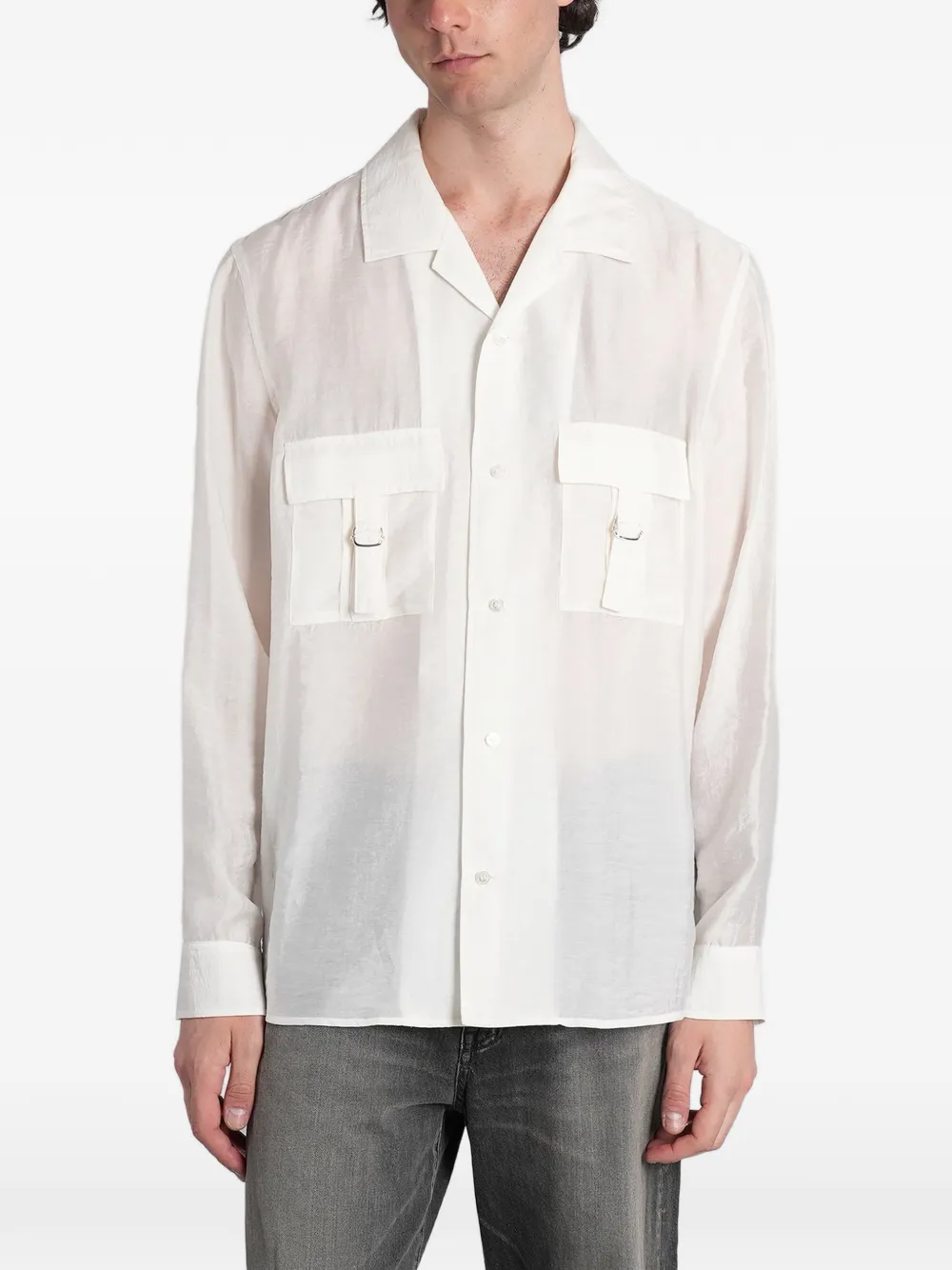 Attachment buckle-detail flap-pocket button-down shirt - White