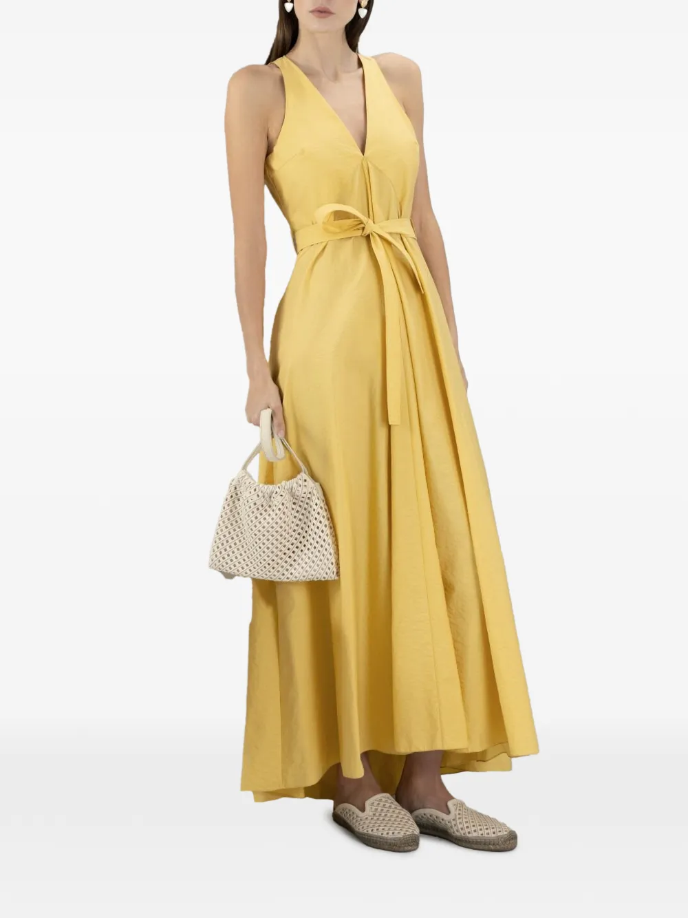 Brunello Cucinelli belted V-neck dress - Yellow