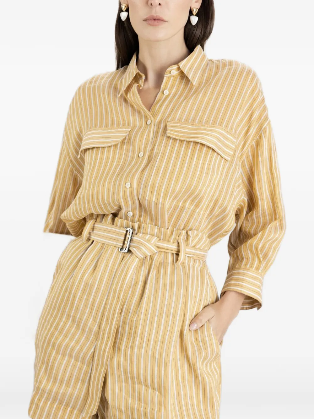 Brunello Cucinelli Stripe-pattern Flap-pocket Shirt In Nude