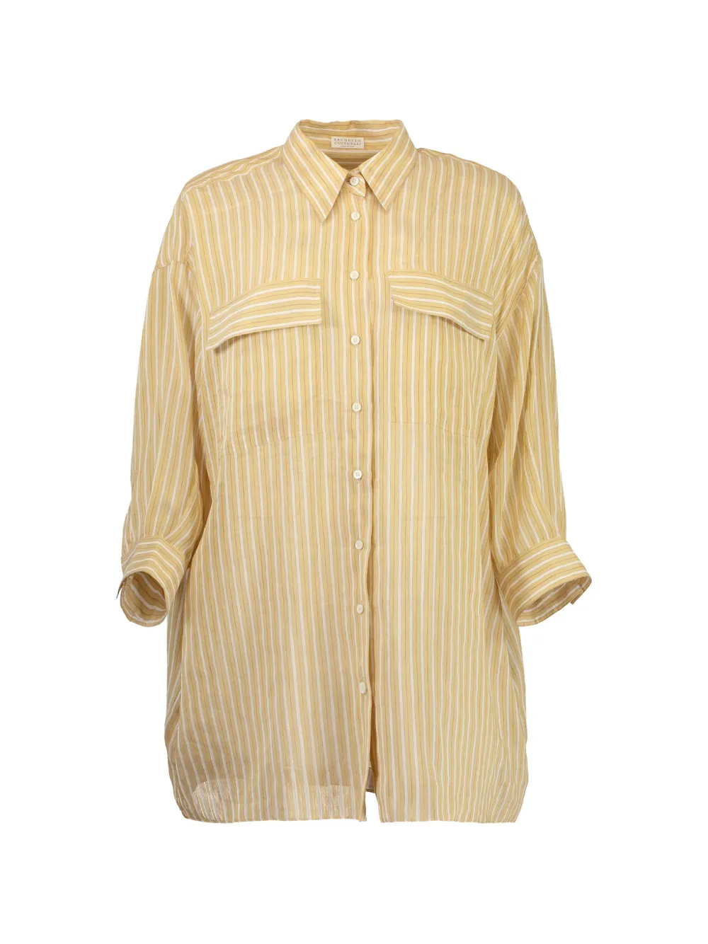 Brunello Cucinelli stripe-pattern flap-pocket shirt - Yellow