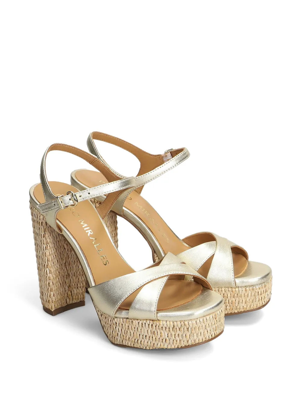 Pedro Miralles metallic-effect raffia-platform sandals Zilver