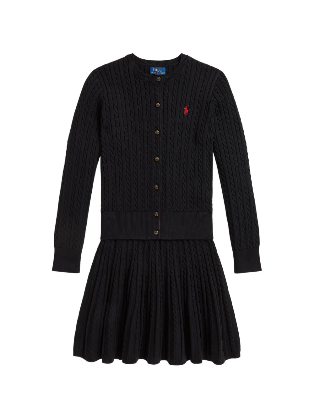 POLO RALPH LAUREN KIDS Set aus Cardigan und Rock mit Zopfmuster - Schwarz