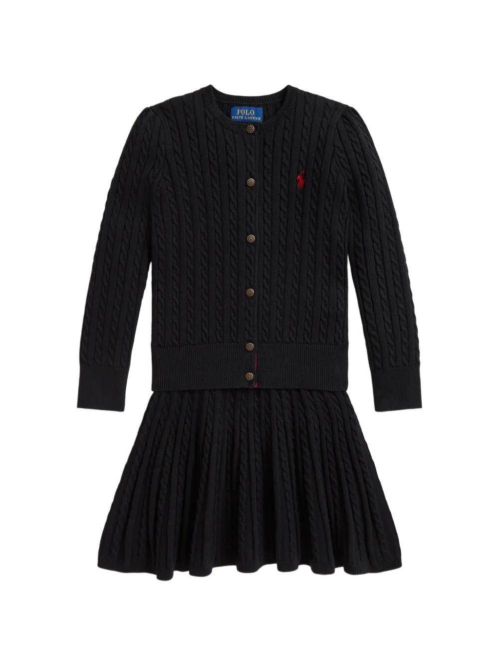 POLO RALPH LAUREN KIDS Set aus Cardigan und Rock mit Zopfmuster - Schwarz