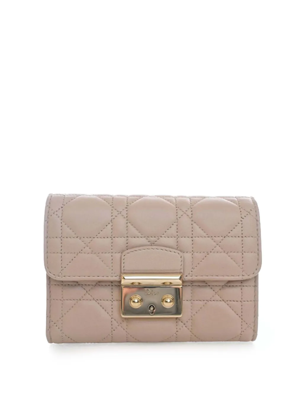 Pre-owned Dior 2014 Lambskin Cannage Miss Wallet Small Wallets In Neutral