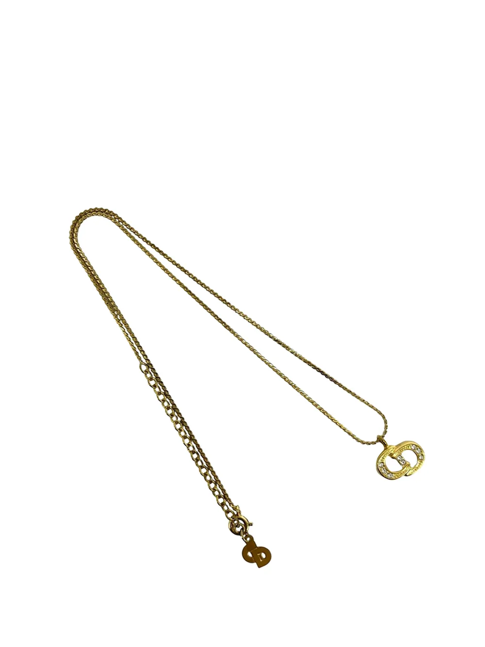 Pre-owned Dior 2000-2025 Gold Plated Strass Cd Logo Pendant Necklace Costume Necklace