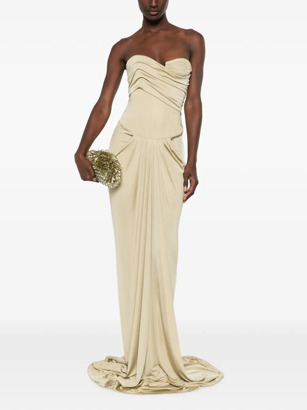 The New Arrivals Ilkyaz Ozel Gedrapeerde maxi-jurk met korset Groen