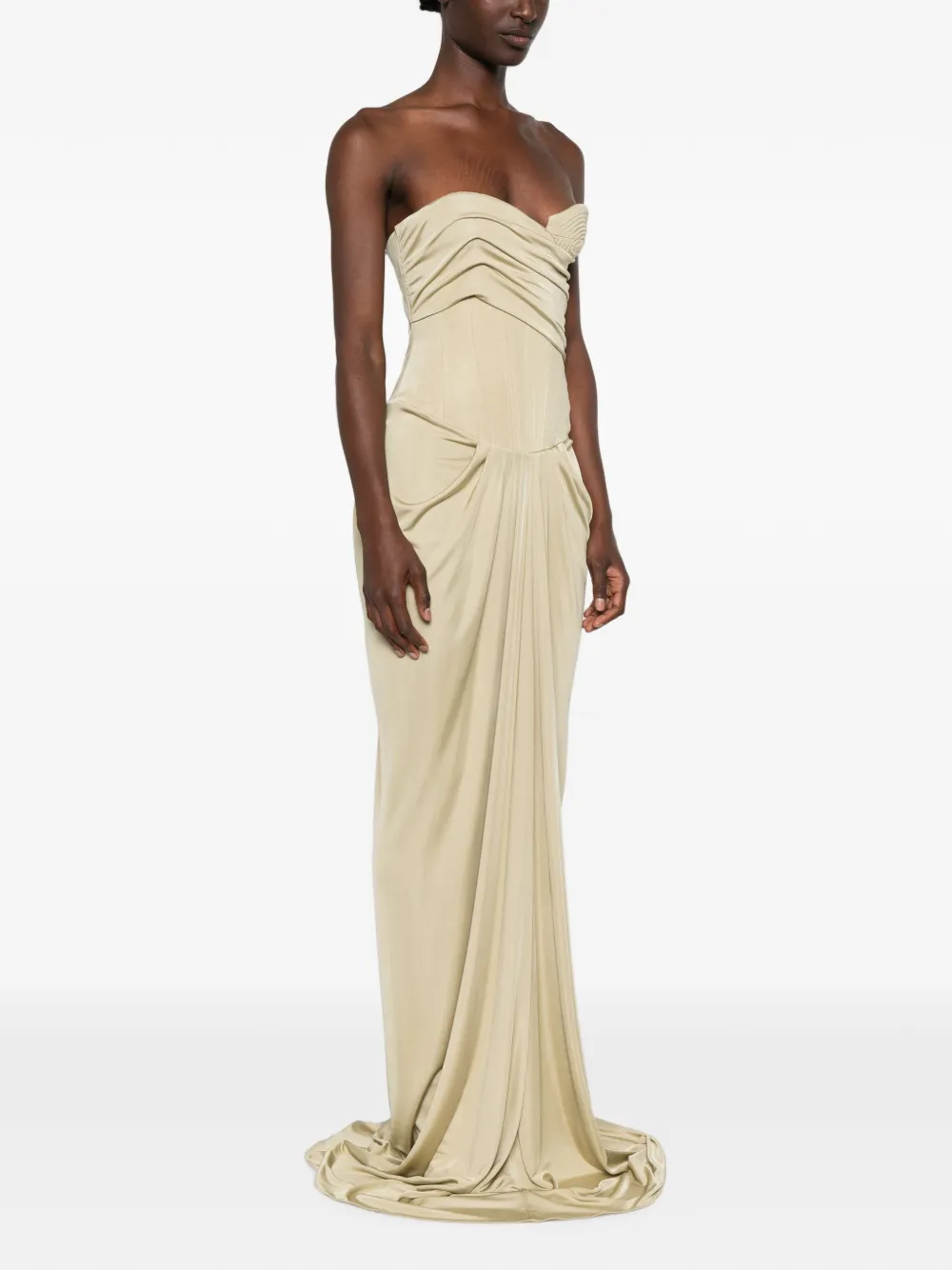 The New Arrivals Ilkyaz Ozel Gedrapeerde maxi-jurk met korset Groen