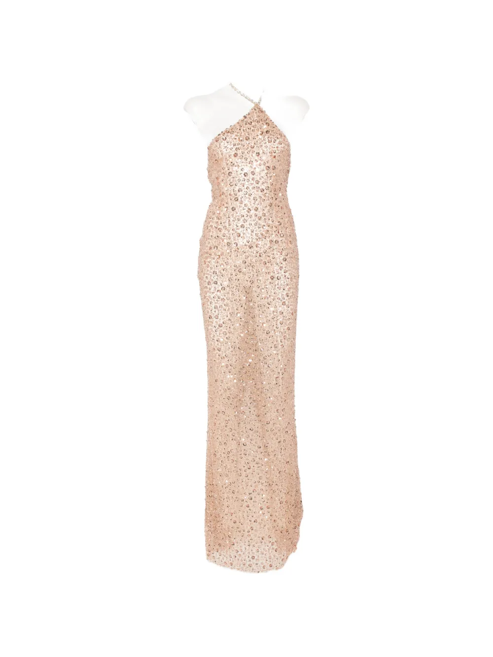 The New Arrivals Ilkyaz Ozel sequin-embellished halterneck maxi dress - Toni neutri