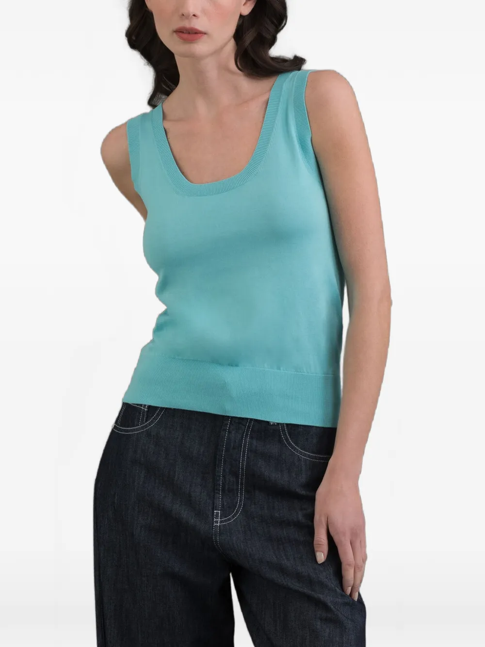 Moorer Sabela ribbed-trim tank top - Blu
