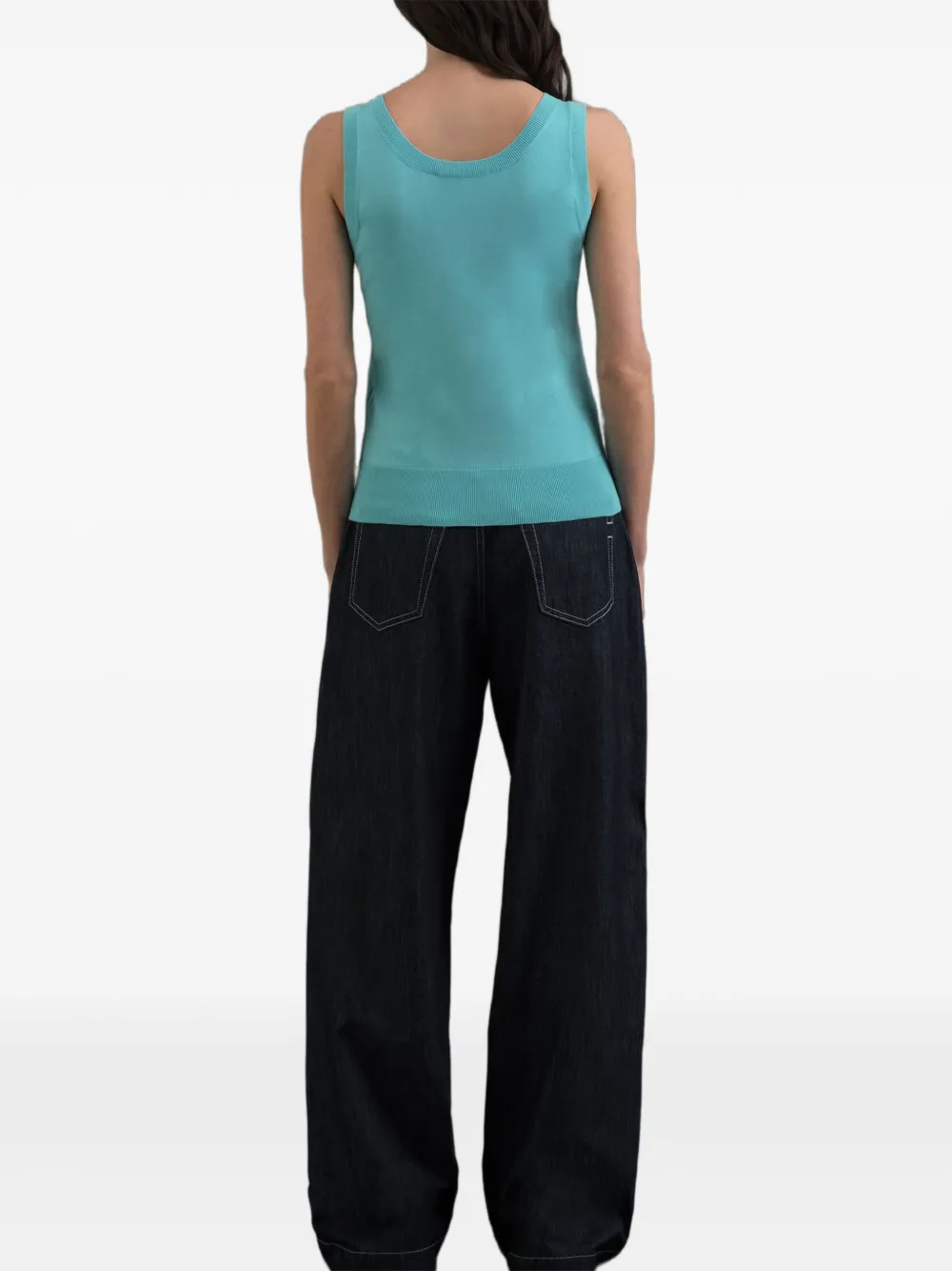 Moorer Sabela tanktop met geribbelde afwerking Blauw