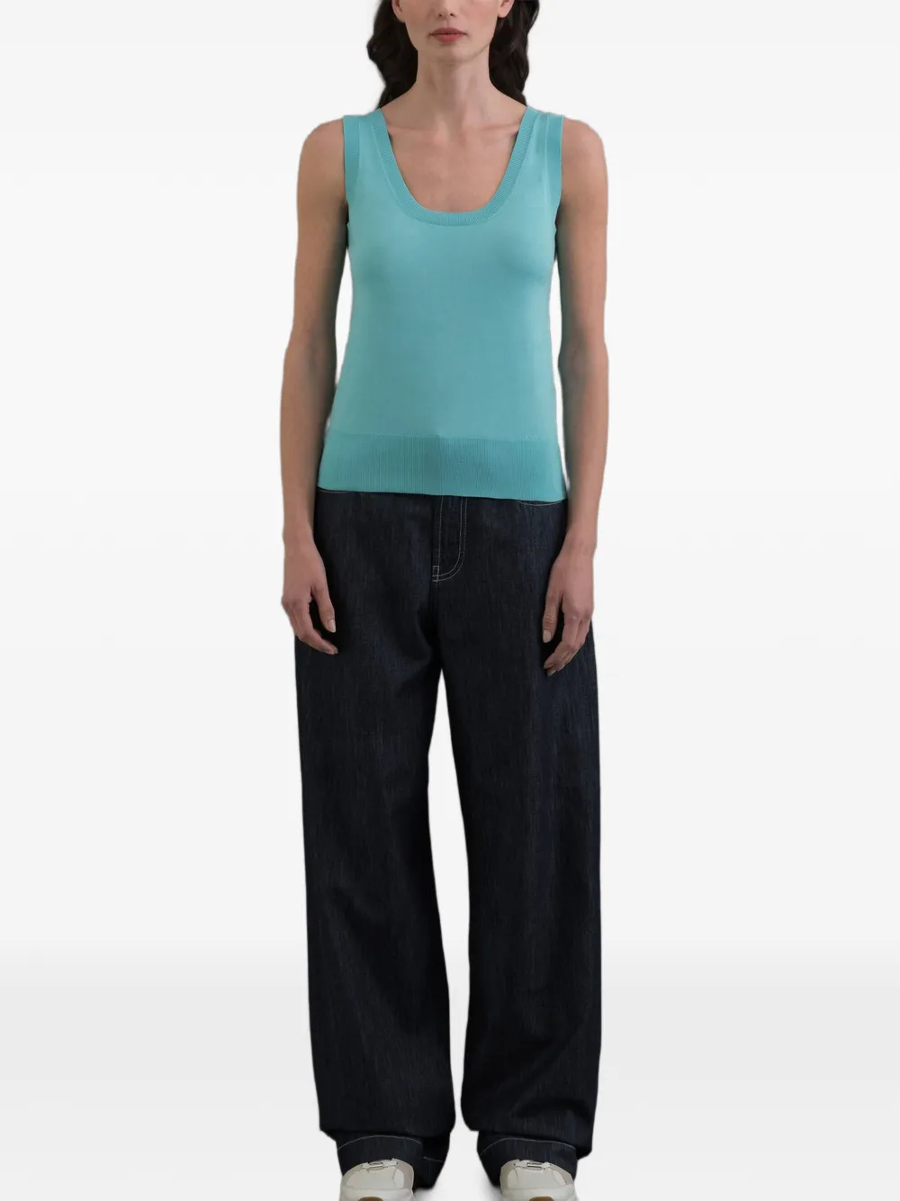 Moorer Sabela tanktop met geribbelde afwerking Blauw