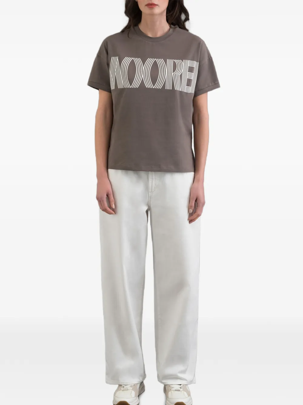 Moorer Olisa T-shirt met reliëf logoprint Bruin