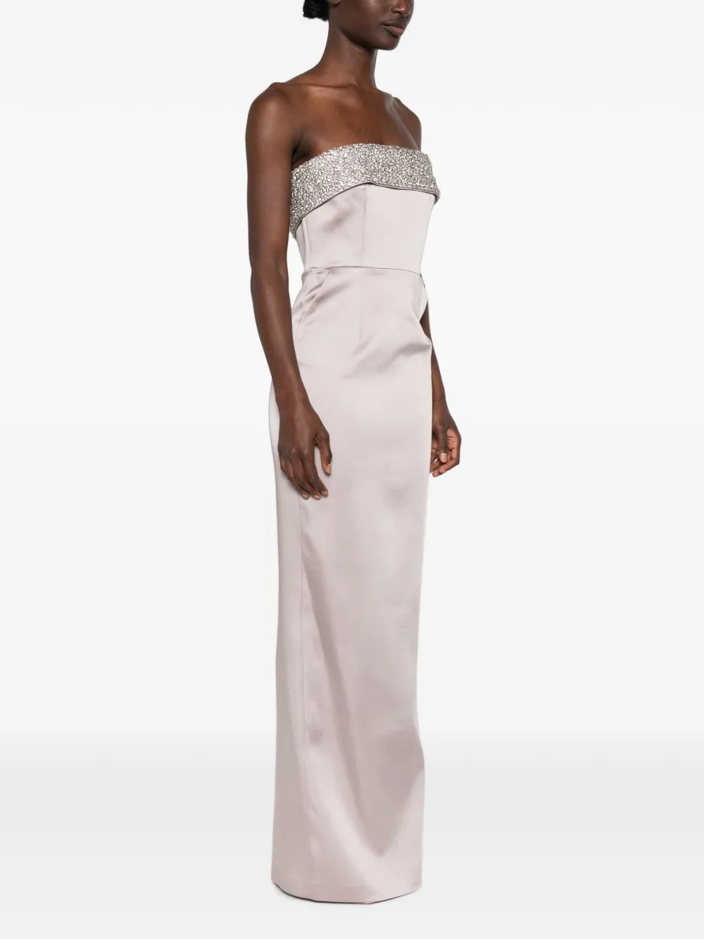The New Arrivals Ilkyaz Ozel Rhea maxi-jurk verfraaid met kristallen Beige