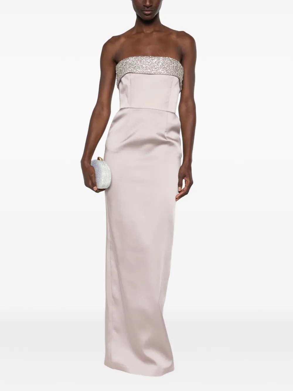 The New Arrivals Ilkyaz Ozel Rhea maxi-jurk verfraaid met kristallen Beige