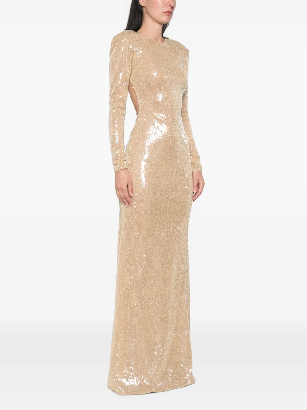 The New Arrivals Ilkyaz Ozel Venom maxi-jurk met open achterkant en verfraaid met pailletten Goud