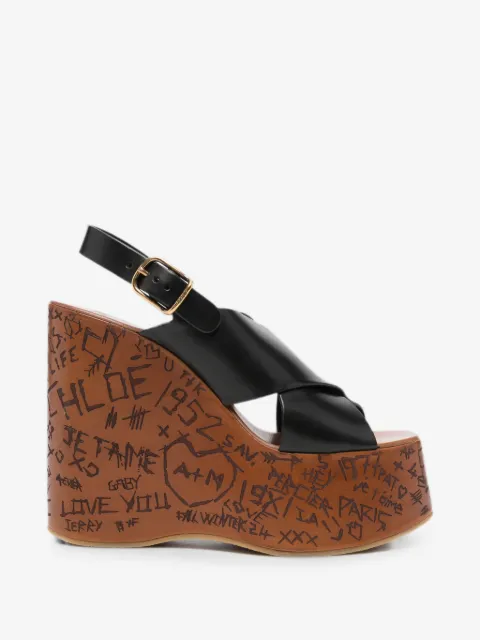 Chloé scribble-print wedge sandals