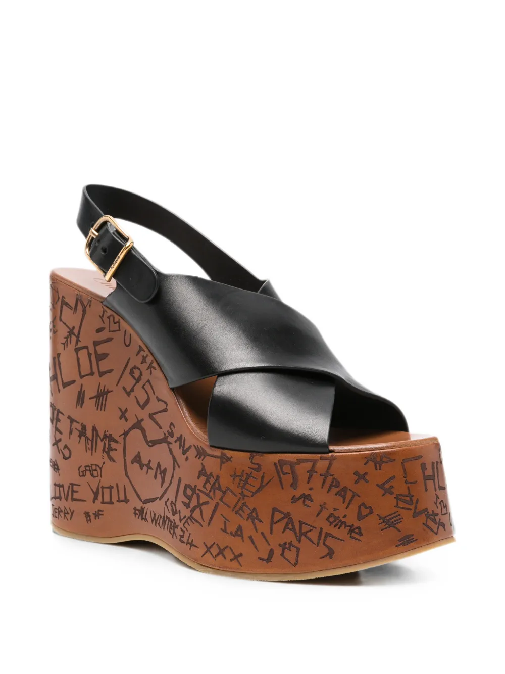Chloé scribble-print wedge sandals Zwart