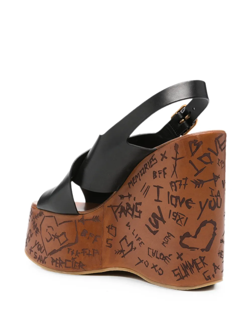 Chloé scribble-print wedge sandals Zwart