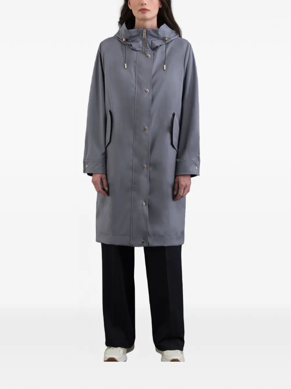 Moorer Molly hooded gabardine coat - Blu