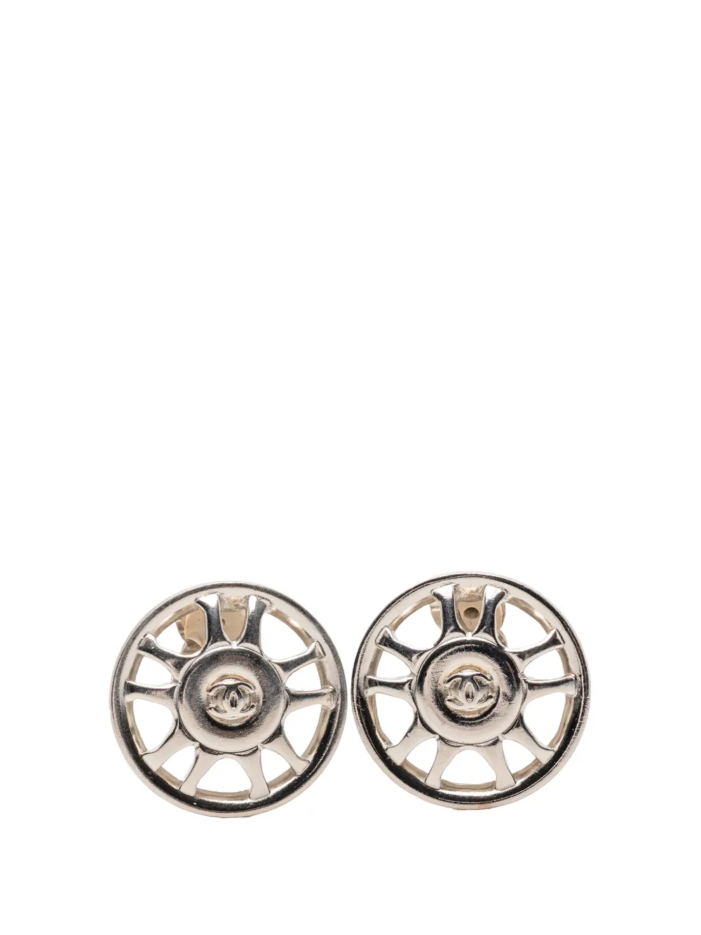CHANEL Pre-Owned 1997 CC Silver Plated Wheel Clip On Earrings costume earrings - Argento