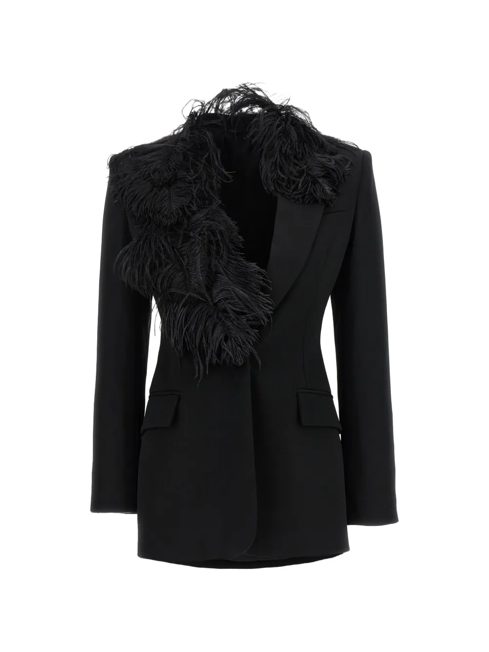 The Attico feather-trim single-breasted blazer - Schwarz