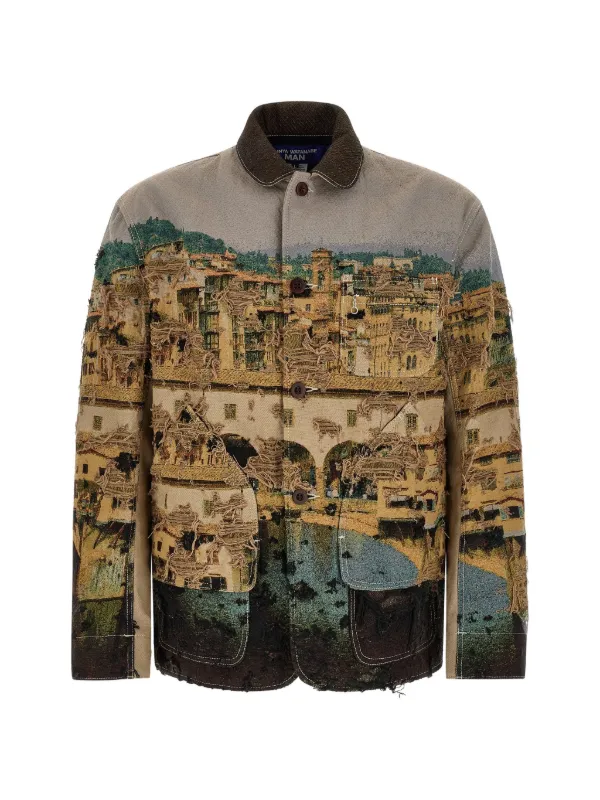JUNYA WATANABE MAN 風景画 ジャカード ジャケット S JUNYA WATANABE MAN Jacquard Shop Coat - Junya Watanabe silk (Beige
