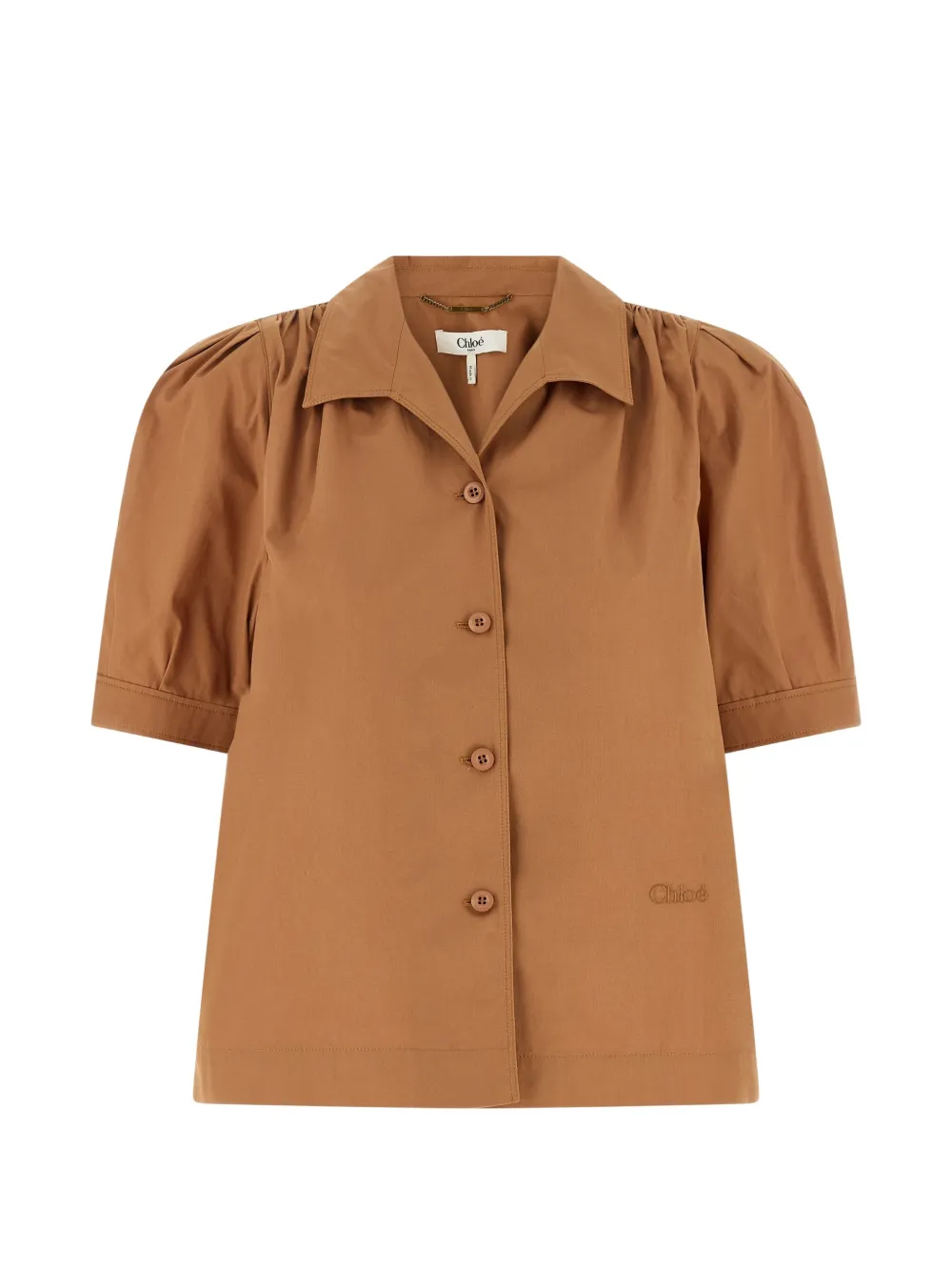 Chloé logo-embroidered gathered shirt - Marrone