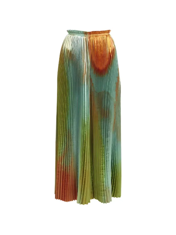 Ulla Johnson Pleated Abstract-print Skirt in Green
