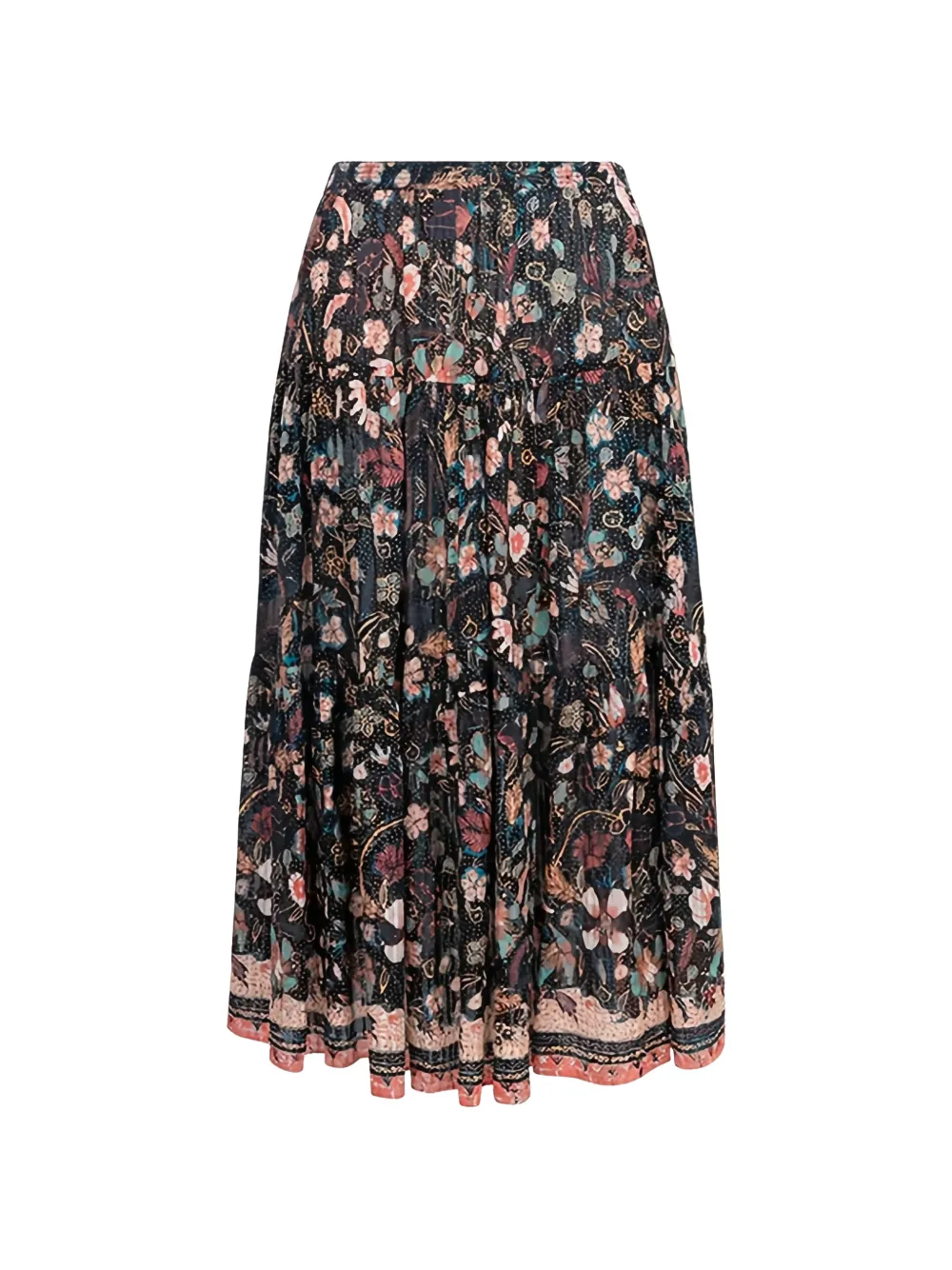 Ulla Johnson floral-print tiered skirt - Schwarz