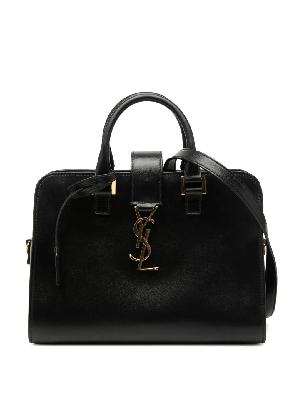 Pre-owned Saint Laurent 2017 Baby Leather Monogram Cabas Satchel In Black