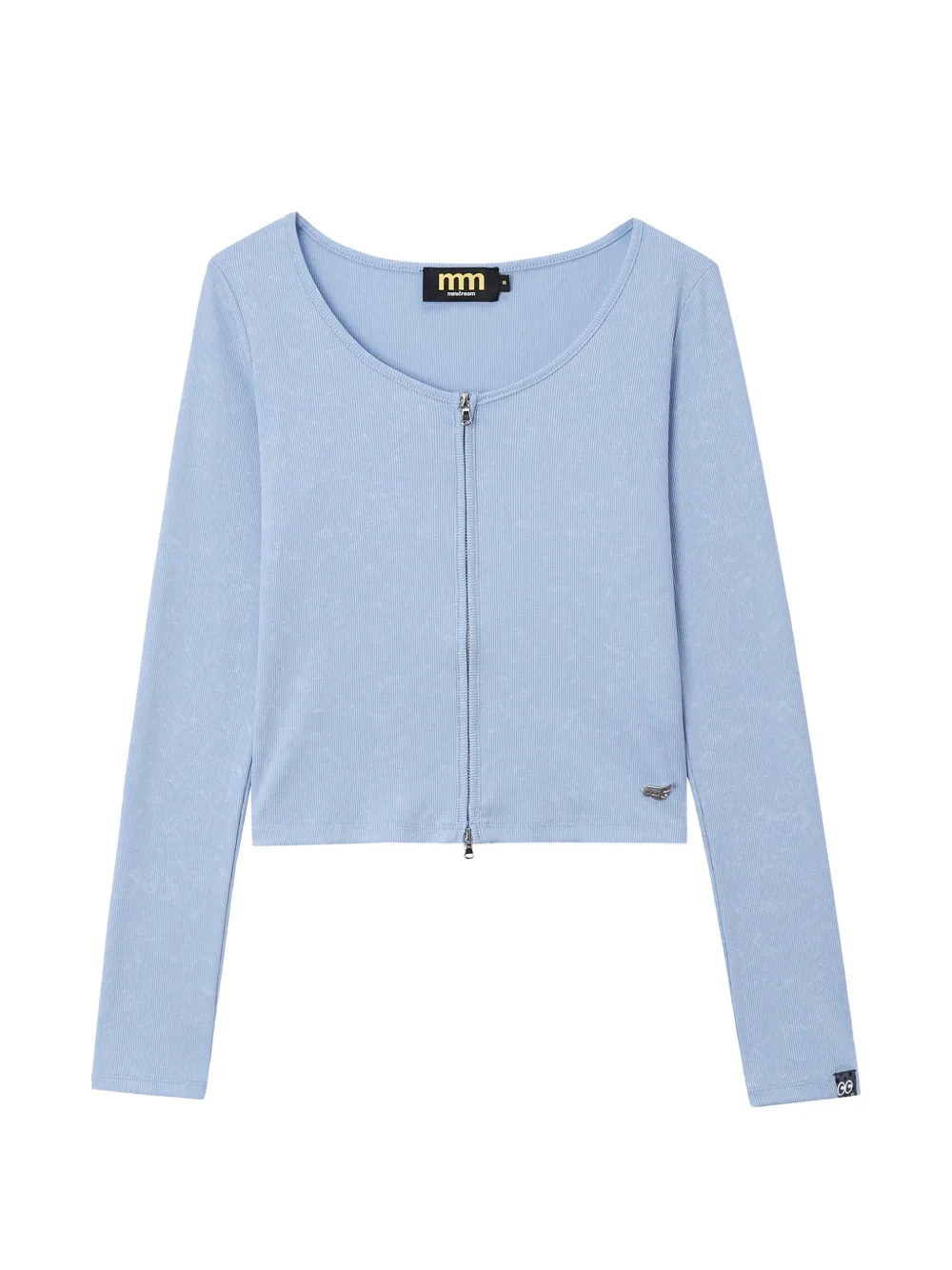 Mini Cream ribbed zip-up sweater - Blu