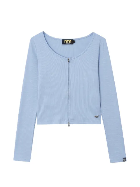 Mini Cream ribbed zip-up sweater