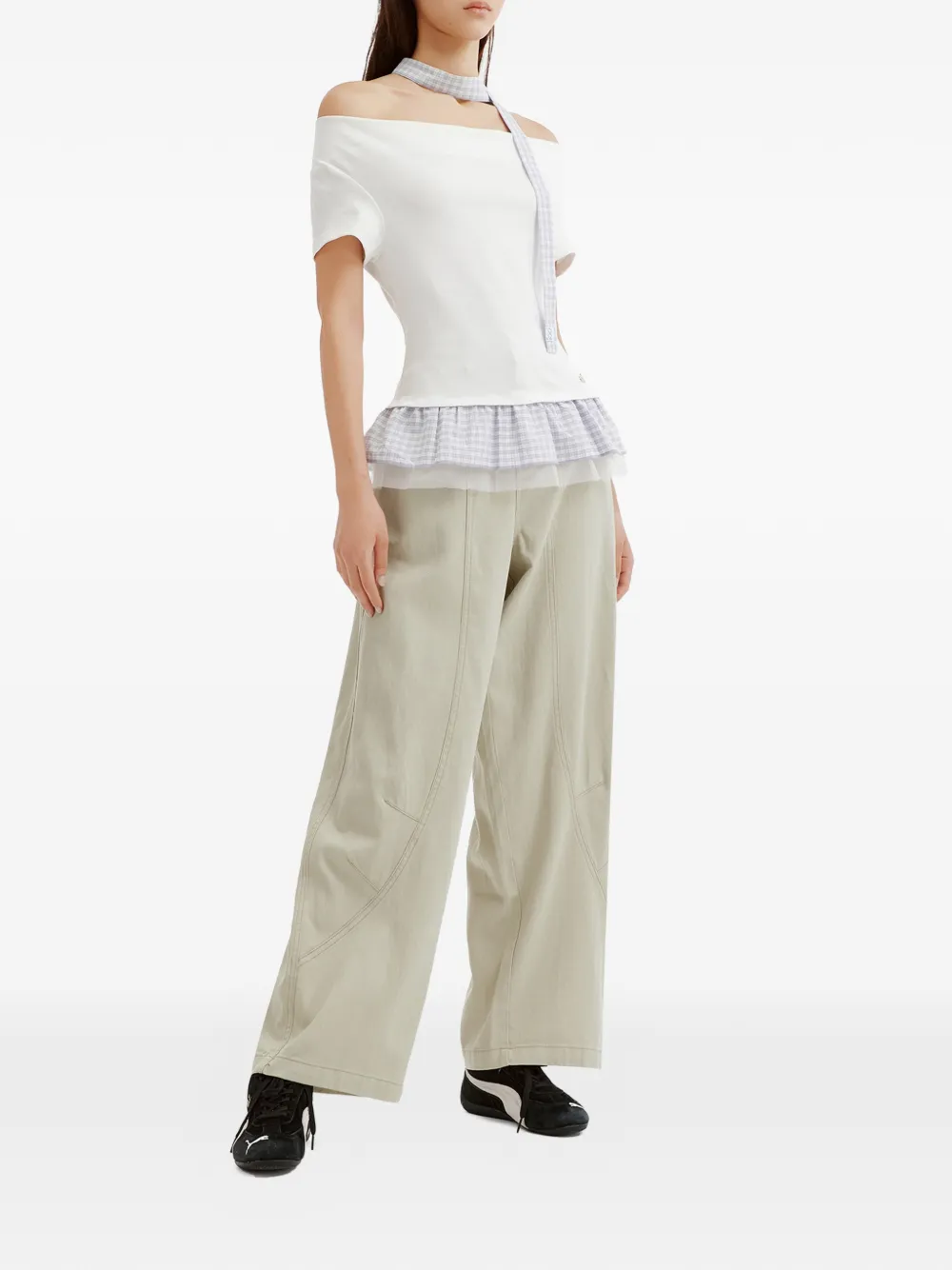 Mini Cream Broek met wijde pijpen Beige