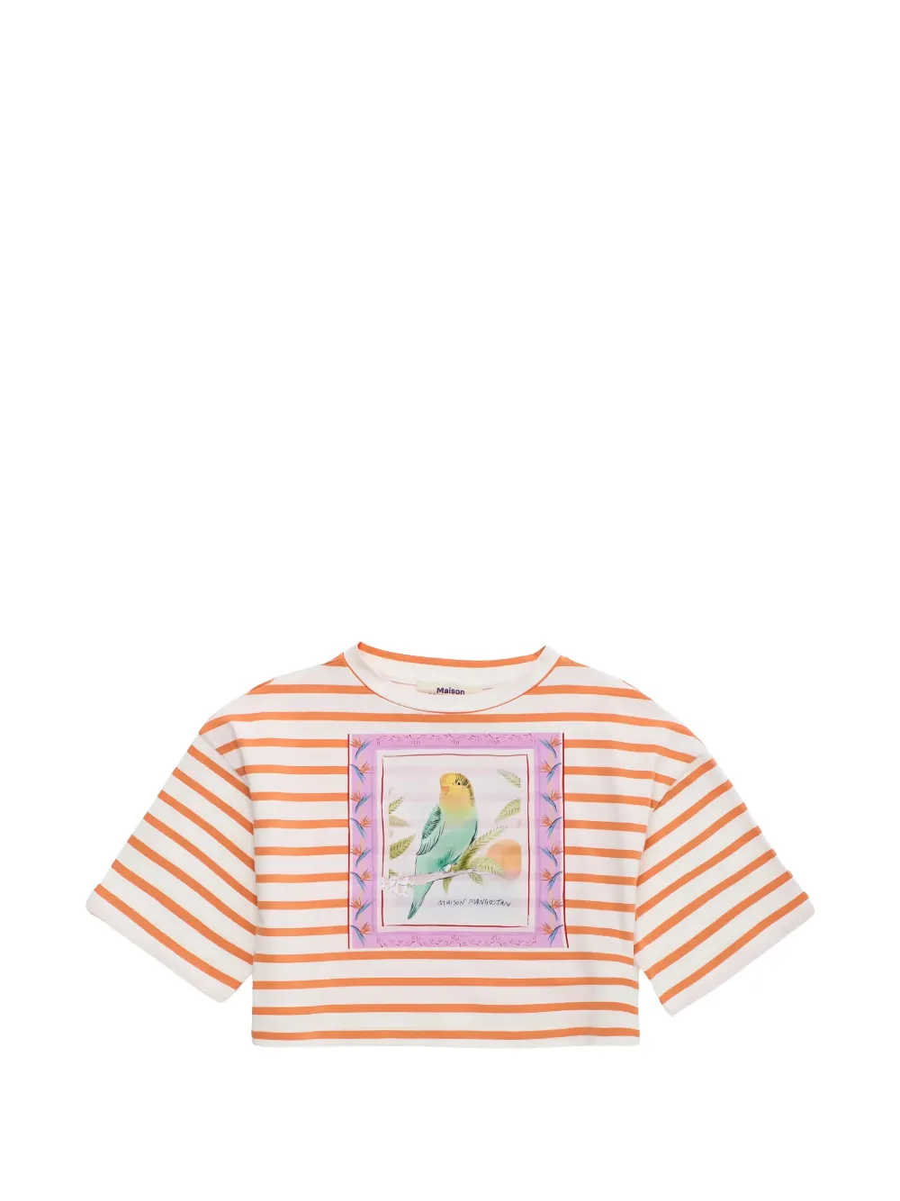 MAISON MANGOSTAN KIDS bird-print striped cropped top - Bianco