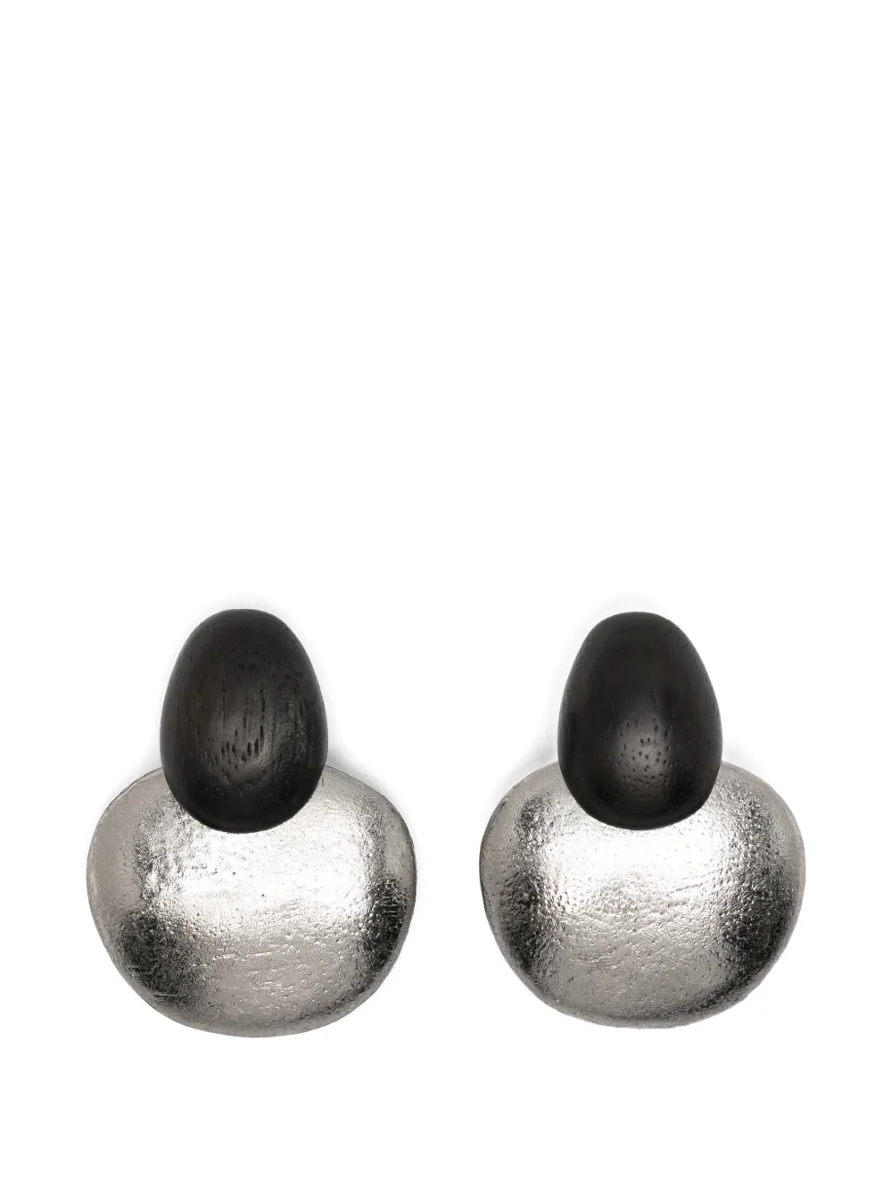 Monies pebble-shape wooden earrings - Argento